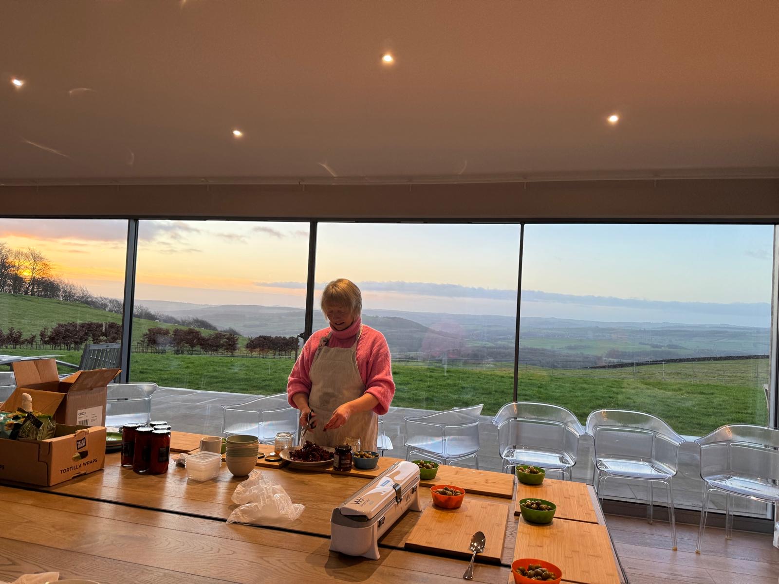 Liz prepping the food
